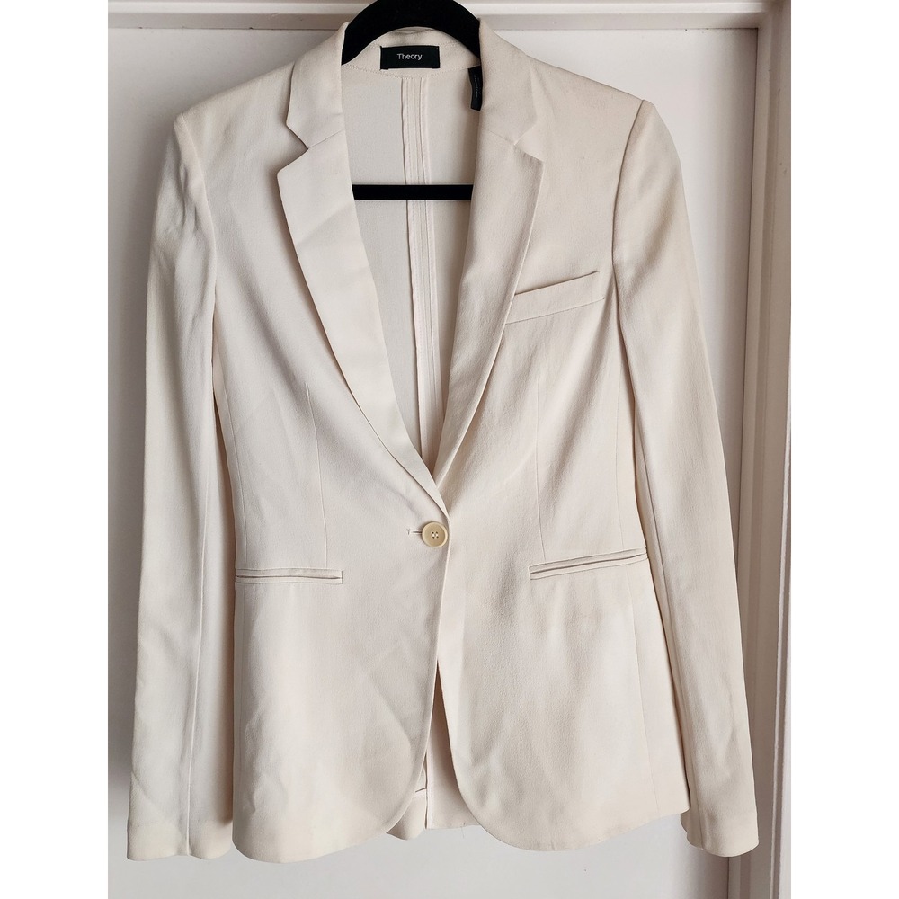 Theory Blazer Size 00 Cream Solid Long Sleeve Minimalist Jacket Coat